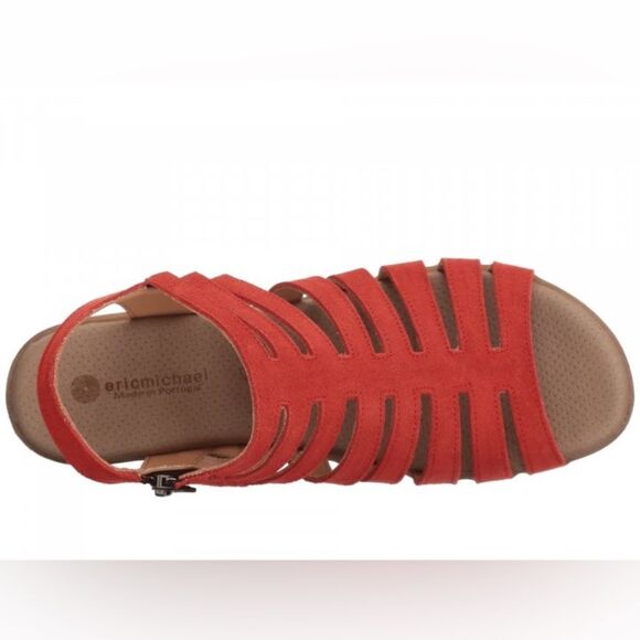 Eric Michael Red/Orange Suede Lara Strappy Sandal Made in Portugal Sz 41 EU - Picture 3 of 16